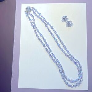 Vintage Two Strand Sherman Necklace and Earrings Swarovski lilac crystals